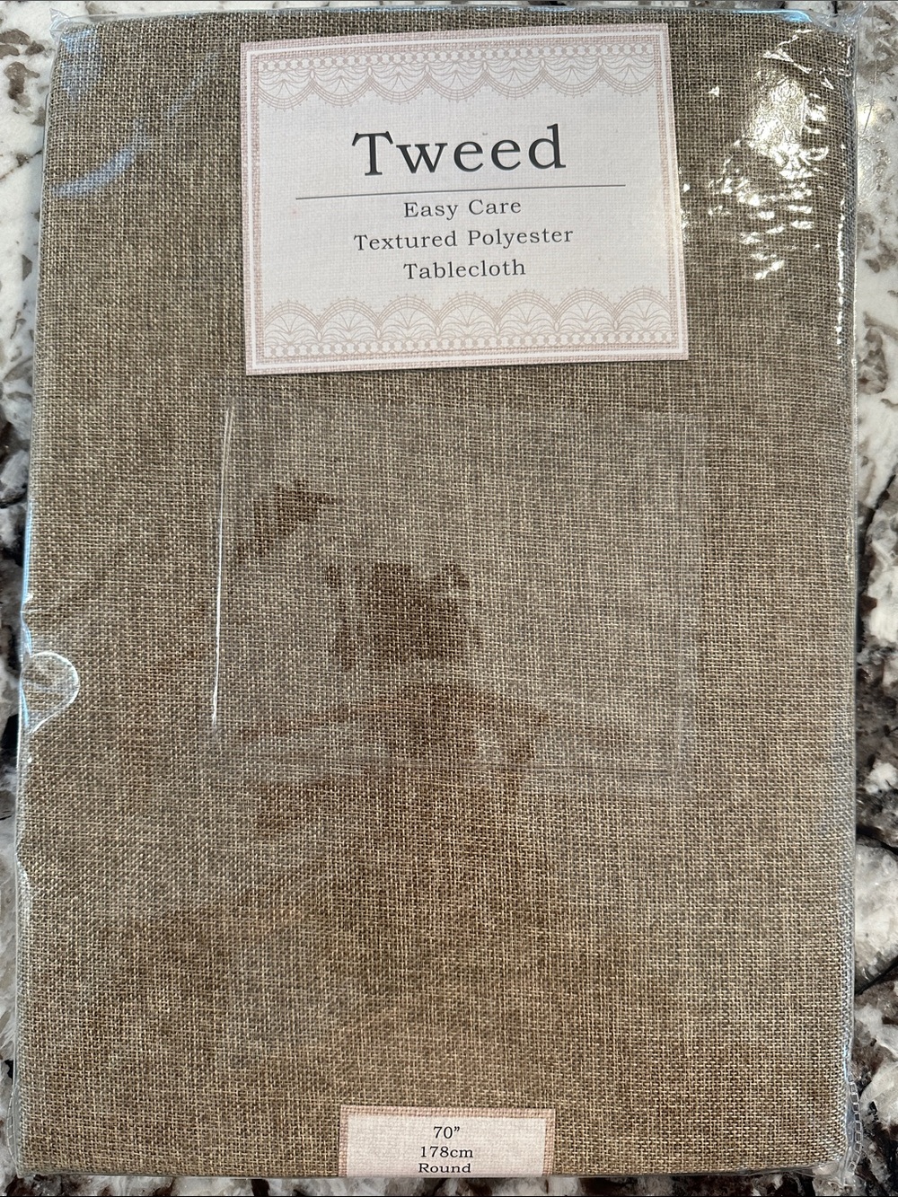 Tweed Textured Round Tablecloth — Natural Brown